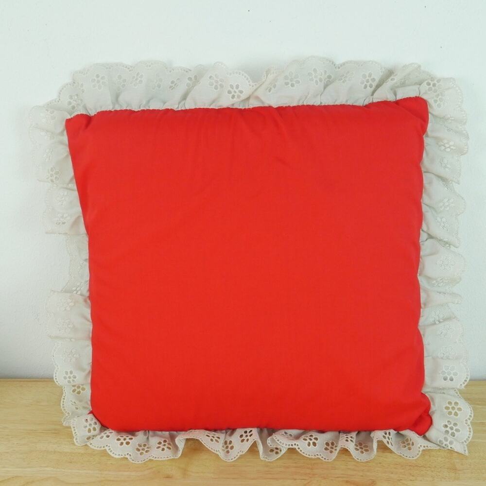 Vintage Patchwork Rainbow Throw Pillow Eyelet Ruffle Pride Kitschy Cottagecore - Picture 7 of 7